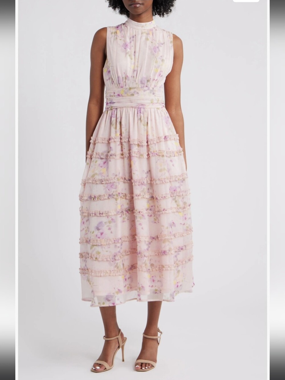 Lulus Eden Floral Sleeveless Ruffle Chiffon Dress